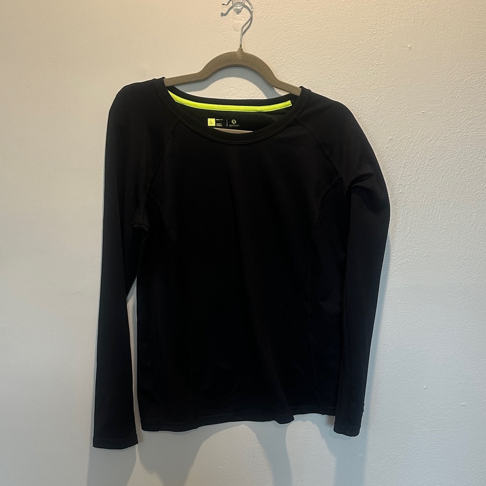 Xersion Black Long Sleeve Performance Tee with Neon Accent